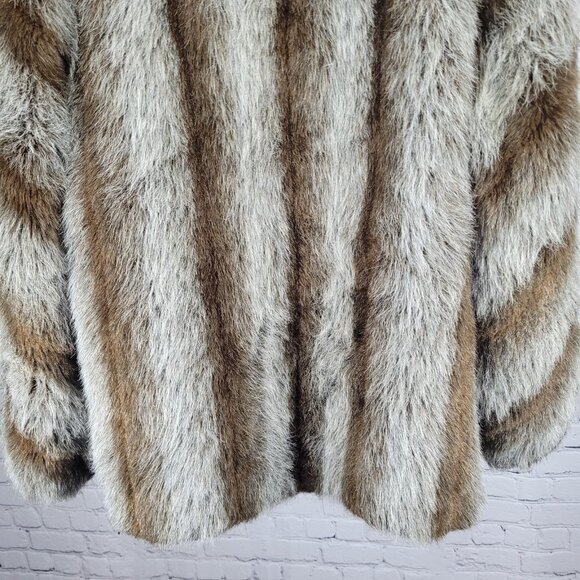 VTG Outerlayers Brown Faux Fur Shawl Collar Pockets Lined Coat USA Large L - Picture 13 of 16